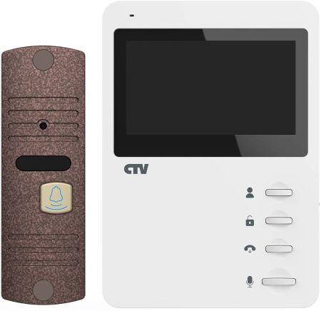 Комплект видеодомофона CTV-DP1400N (Белый монитор + панель бронза)