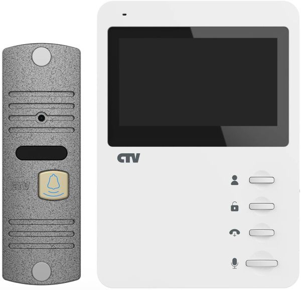 Комплект видеодомофона CTV-DP1400N (Белый монитор + панель серебро)