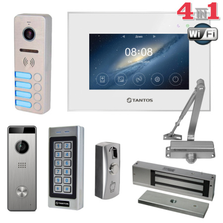 Комплект видеодомофона Tantos HD Wi-Fi с сенсорным IPS экраном на 4 абонента