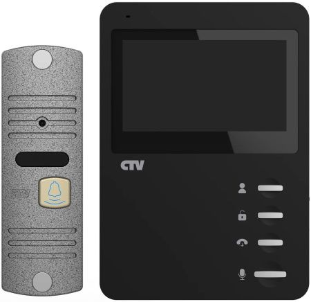Комплект видеодомофона CTV-DP1400N (Черный монитор + панель серебро)