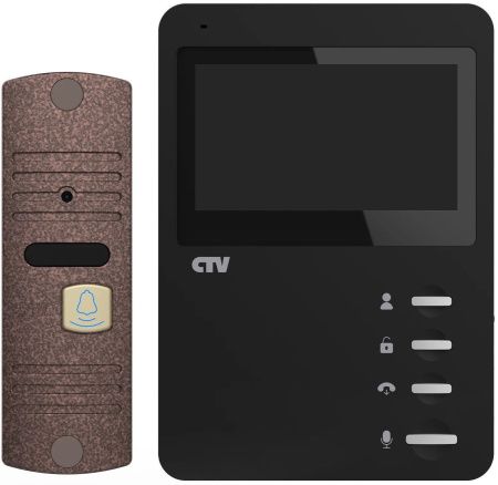 Комплект видеодомофона CTV-DP1400N (Черный монитор + панель бронза)